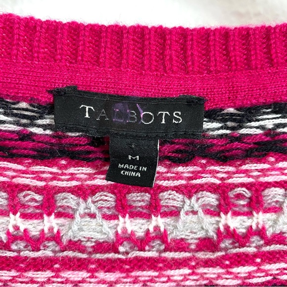 Talbots Pink Fair Isle Nordic Style Lambswool Blend Cardigan Sweater Size Medium - Picture 14 of 14